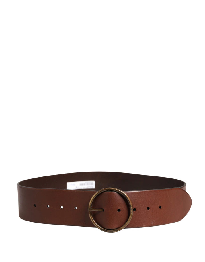 Dolce &amp; Gabbana Sample Sale Dolce &amp; Gabbana Brown Leather Wide Waist Metal Round Belt - | Designer outlet