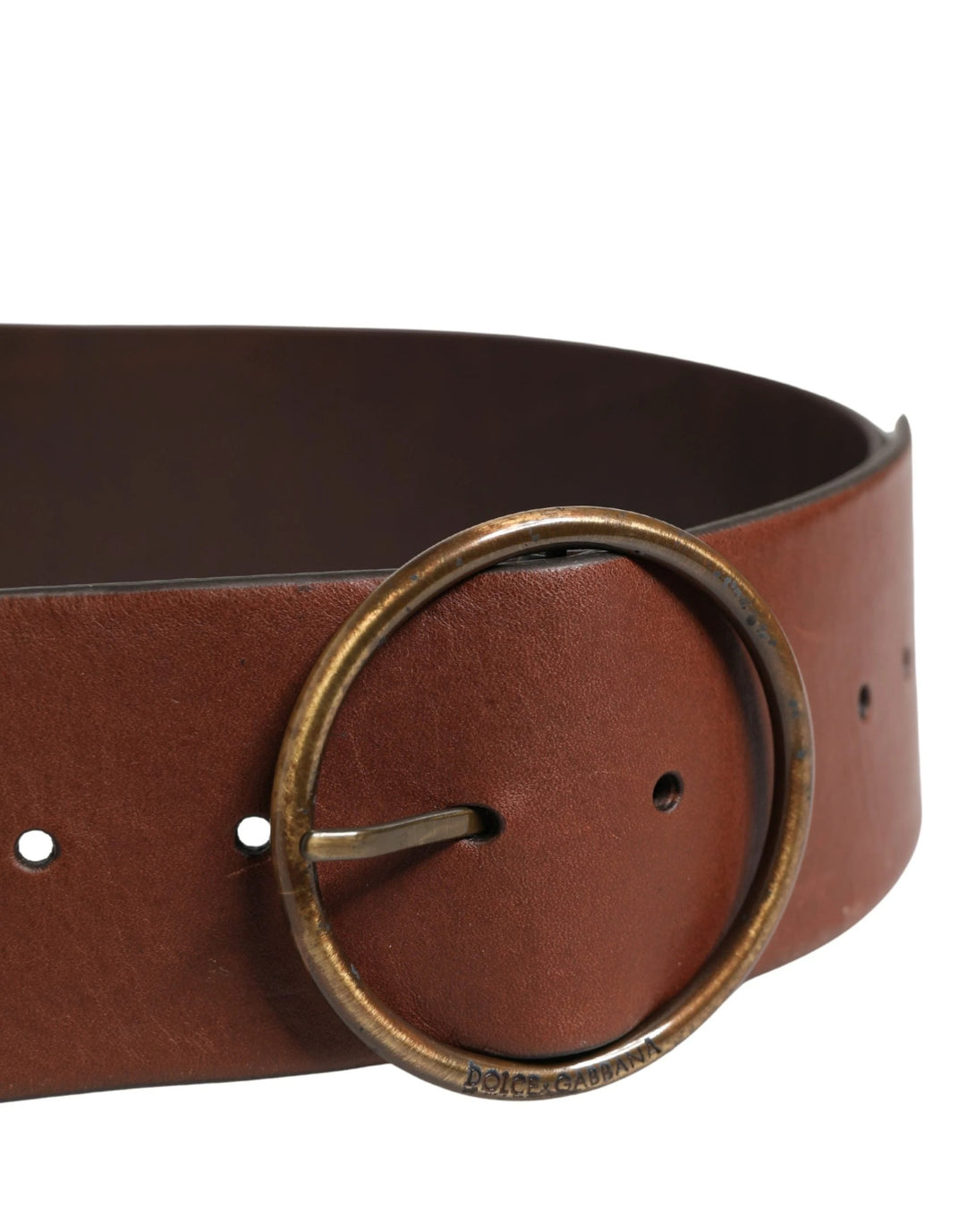 Dolce &amp; Gabbana Sample Sale Dolce &amp; Gabbana Brown Leather Wide Waist Metal Round Belt - | Designer outlet