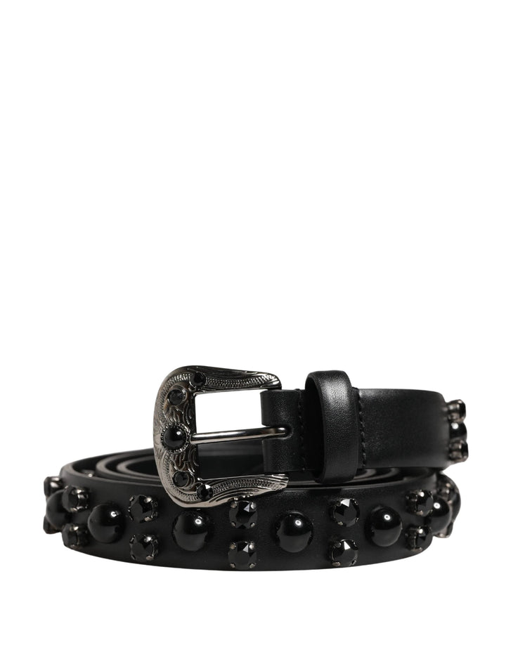 Dolce &amp; Gabbana Sample Sale Dolce &amp; Gabbana Men Black Calf Embellished Metal Buckle Belt - | Designer outlet