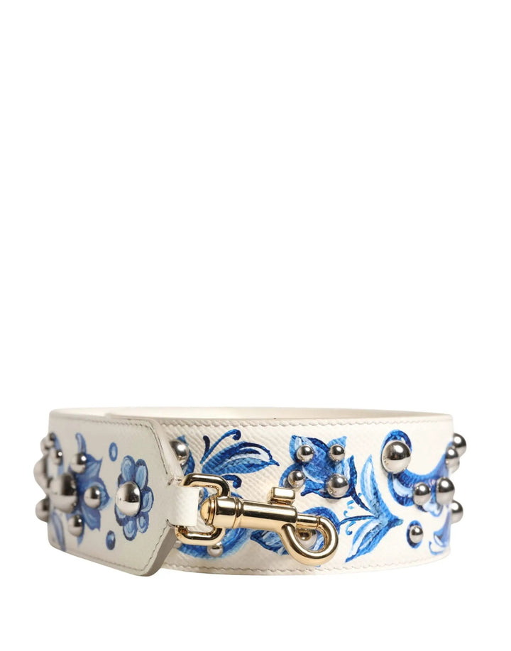 Dolce & Gabbana Sample Sale | Dolce & Gabbana White Blue Floral Leather Stud Accessory Shoulder Strap - | Designer outlet