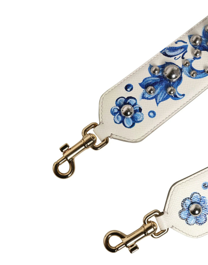Dolce & Gabbana Sample Sale | Dolce & Gabbana White Blue Floral Leather Stud Accessory Shoulder Strap - | Designer outlet