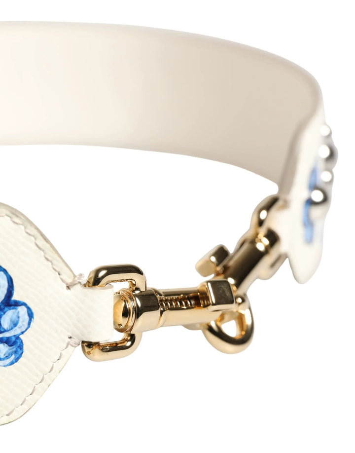 Dolce & Gabbana Sample Sale | Dolce & Gabbana White Blue Floral Leather Stud Accessory Shoulder Strap - | Designer outlet