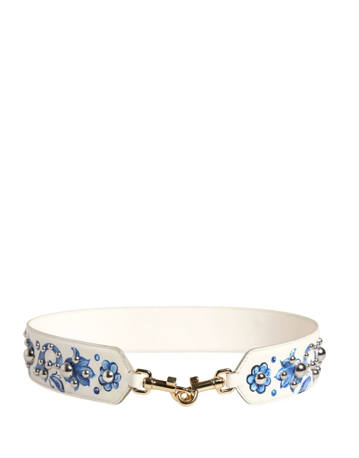 Dolce & Gabbana Sample Sale | Dolce & Gabbana White Blue Floral Leather Stud Accessory Shoulder Strap - | Designer outlet
