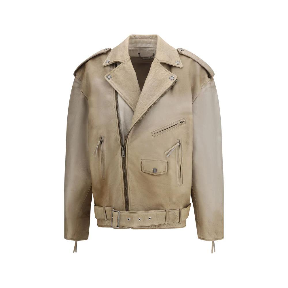 Golden Goose Sample Sale Golden Goose Beige Buffalo Leather Biker Jacket - | Designer outlet