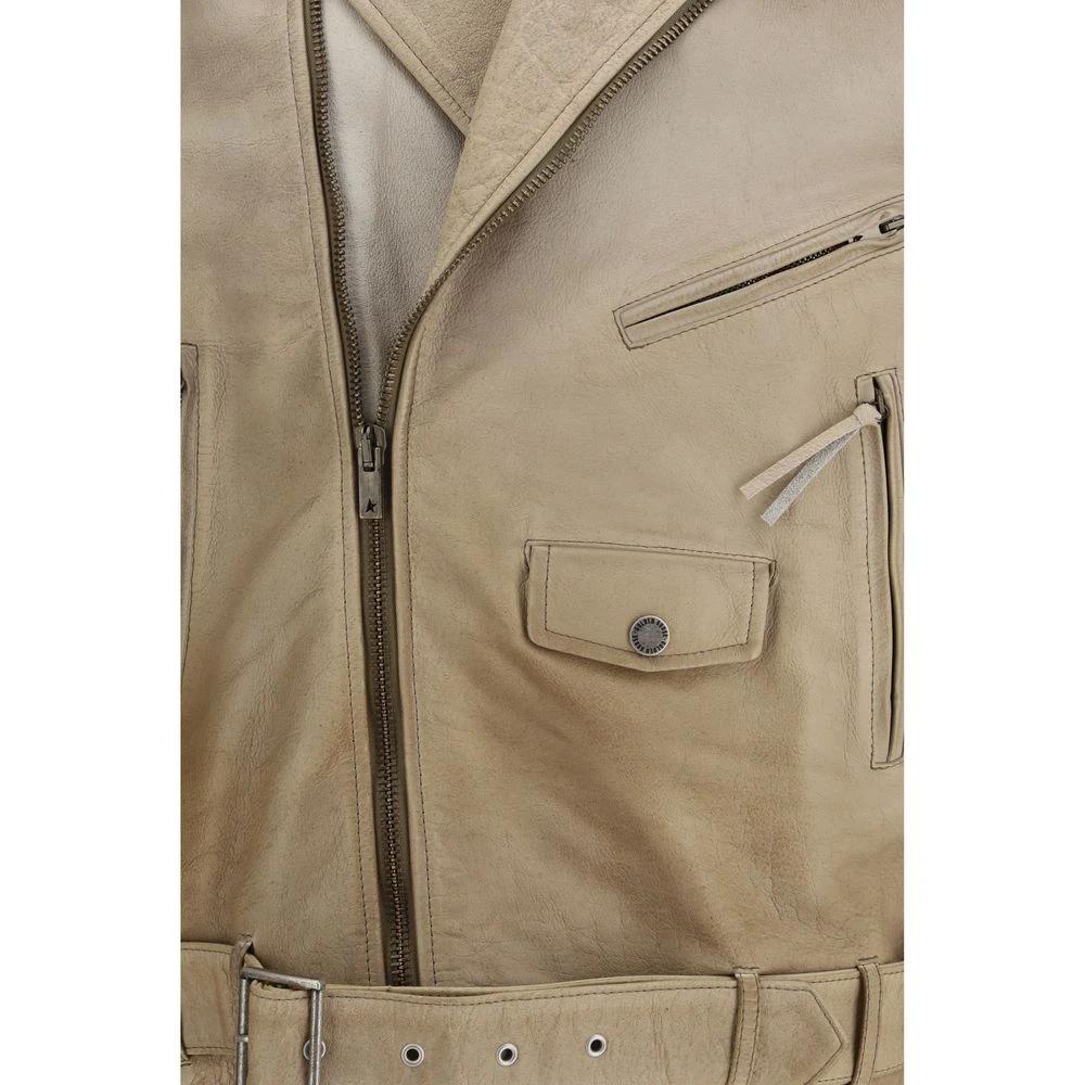 Golden Goose Sample Sale Golden Goose Beige Buffalo Leather Biker Jacket - | Designer outlet