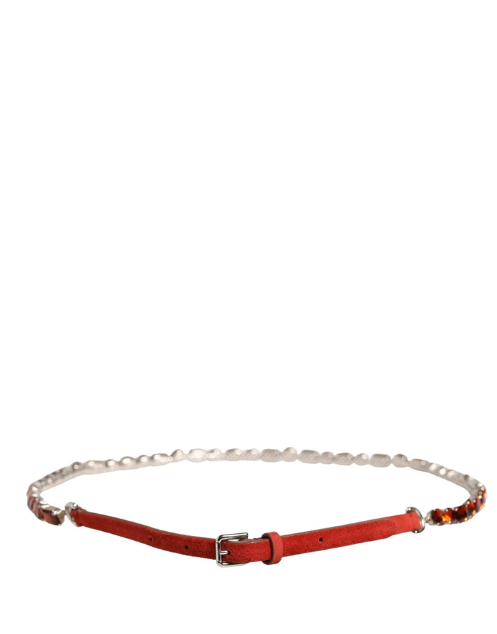 Dolce &amp; Gabbana Sample Sale Dolce &amp; Gabbana Red Velvet Crystals Chain Embellished Belt - | Designer outlet