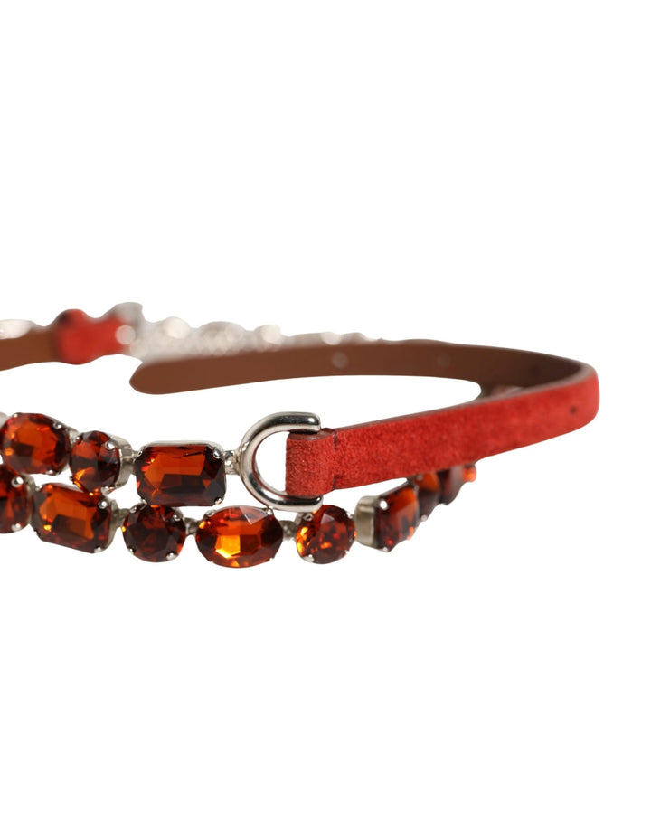 Dolce &amp; Gabbana Sample Sale Dolce &amp; Gabbana Red Velvet Crystals Chain Embellished Belt - | Designer outlet