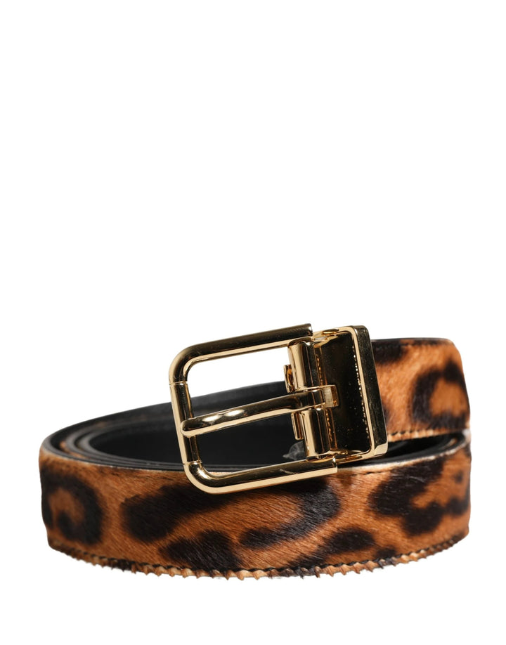 Dolce &amp; Gabbana Sample Sale Dolce &amp; Gabbana Brown Calf Fur Leopard Metal Buckle Belt - | Designer outlet