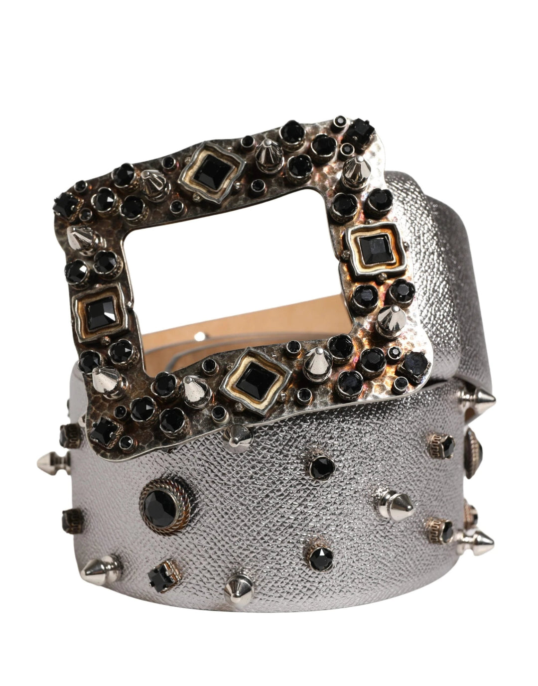 Dolce &amp; Gabbana Sample Sale Dolce &amp; Gabbana Silver Leather Crystal Metal Buckle Belt - | Designer outlet