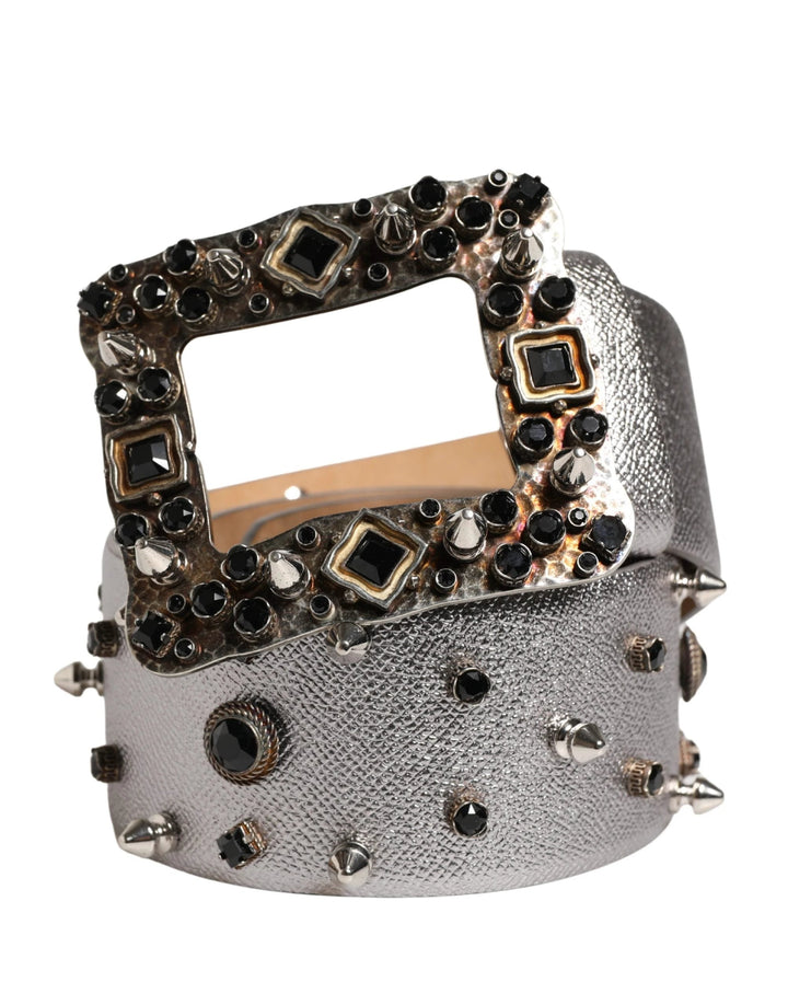 Dolce &amp; Gabbana Sample Sale Dolce &amp; Gabbana Silver Leather Crystal Metal Buckle Belt - | Designer outlet