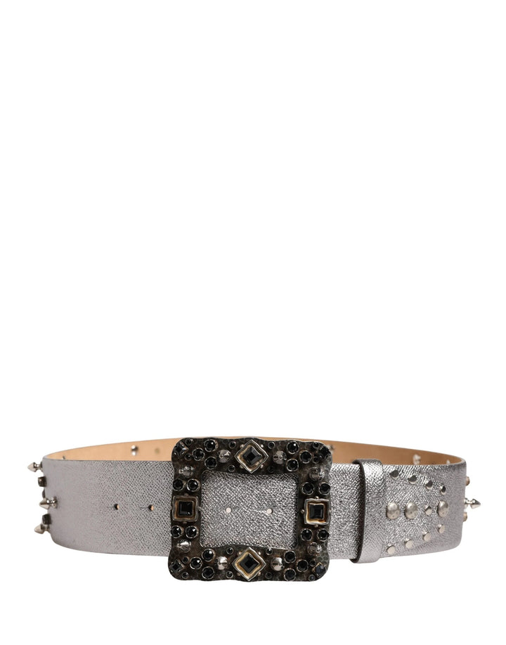 Dolce &amp; Gabbana Sample Sale Dolce &amp; Gabbana Silver Leather Crystal Metal Buckle Belt - | Designer outlet