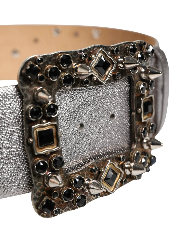 Dolce &amp; Gabbana Sample Sale Dolce &amp; Gabbana Silver Leather Crystal Metal Buckle Belt - | Designer outlet