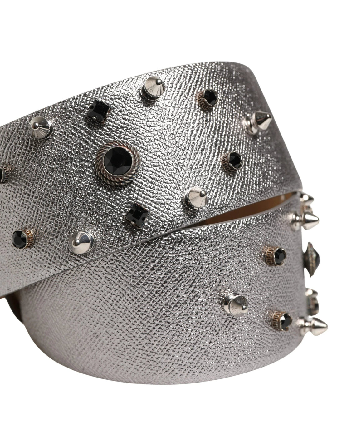 Dolce &amp; Gabbana Sample Sale Dolce &amp; Gabbana Silver Leather Crystal Metal Buckle Belt - | Designer outlet