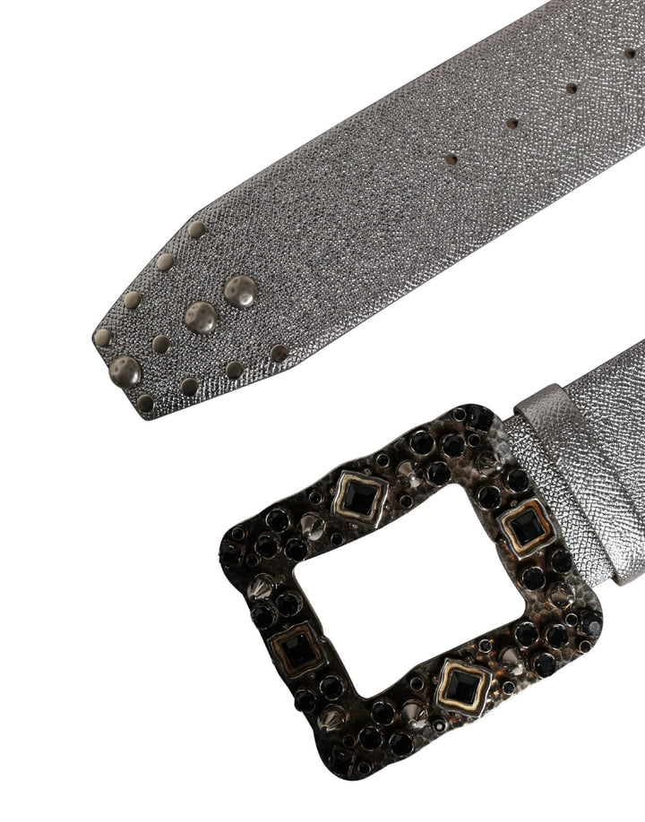 Dolce &amp; Gabbana Sample Sale Dolce &amp; Gabbana Silver Leather Crystal Metal Buckle Belt - | Designer outlet