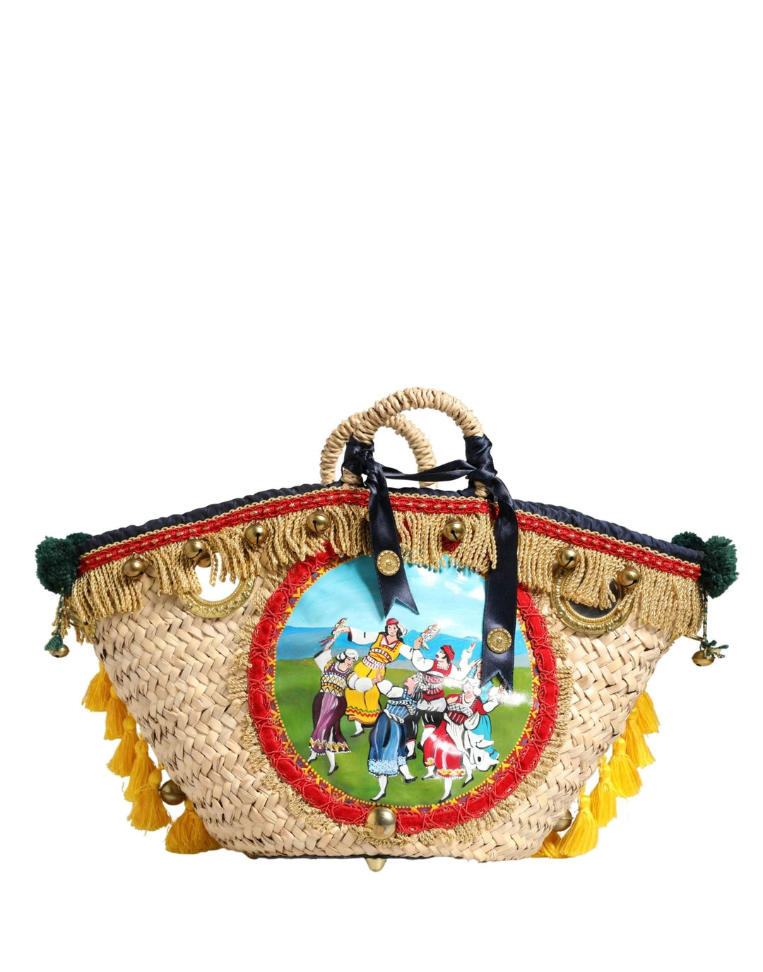 Dolce & Gabbana Sample Sale Dolce & Gabbana Multicolor Woven Straw Basket Embellished Sicily Bag - | Designer outlet