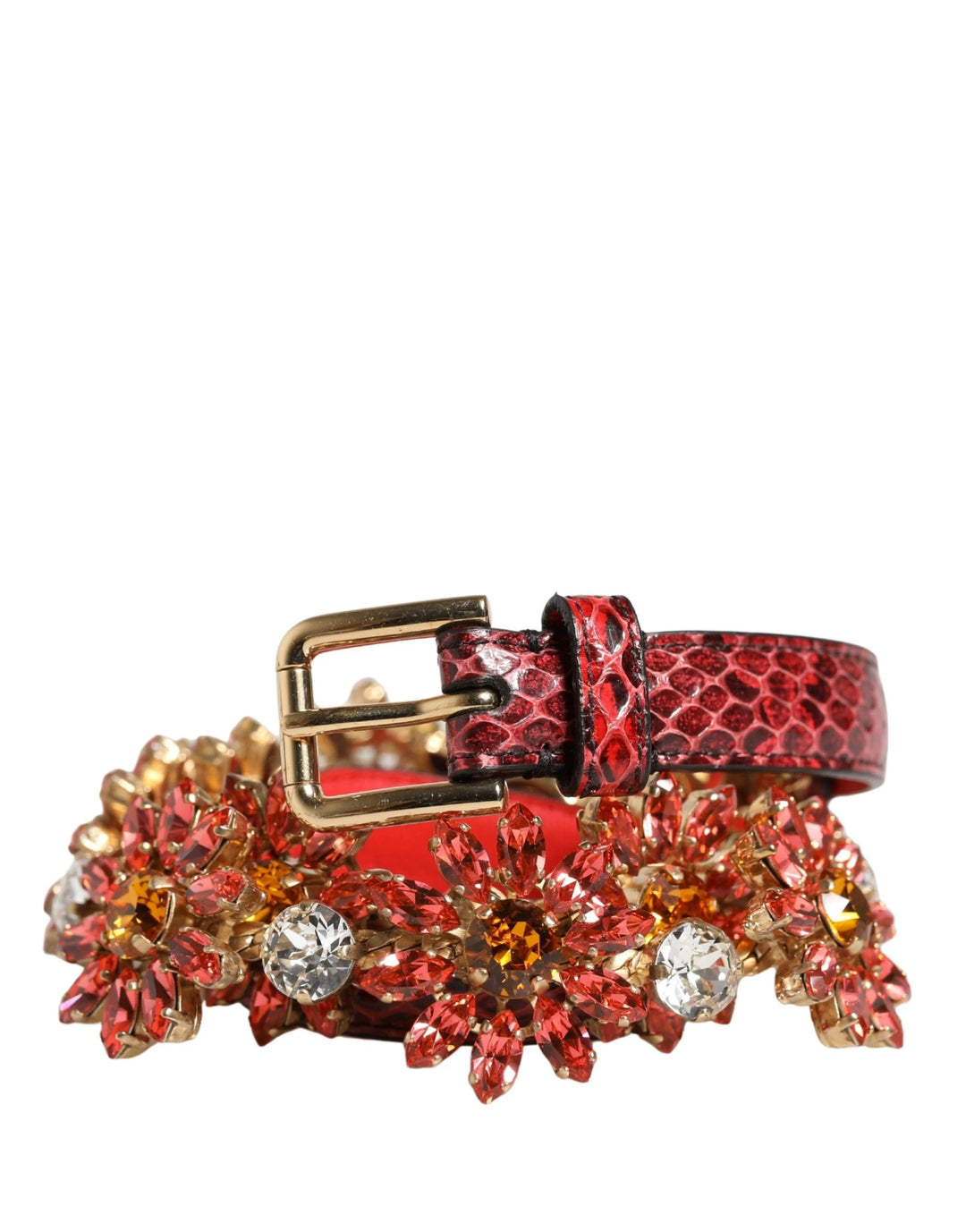 Dolce &amp; Gabbana Sample Sale Dolce &amp; Gabbana Red Leather Daisy Crystal Embellished Waist Belt - | Designer outlet