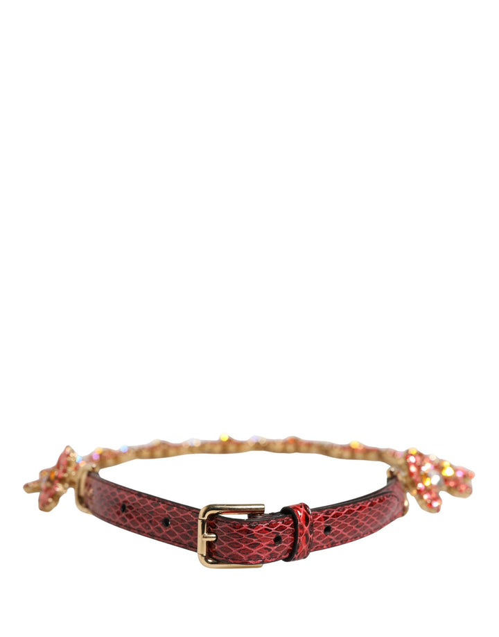Dolce &amp; Gabbana Sample Sale Dolce &amp; Gabbana Red Leather Daisy Crystal Embellished Waist Belt - | Designer outlet