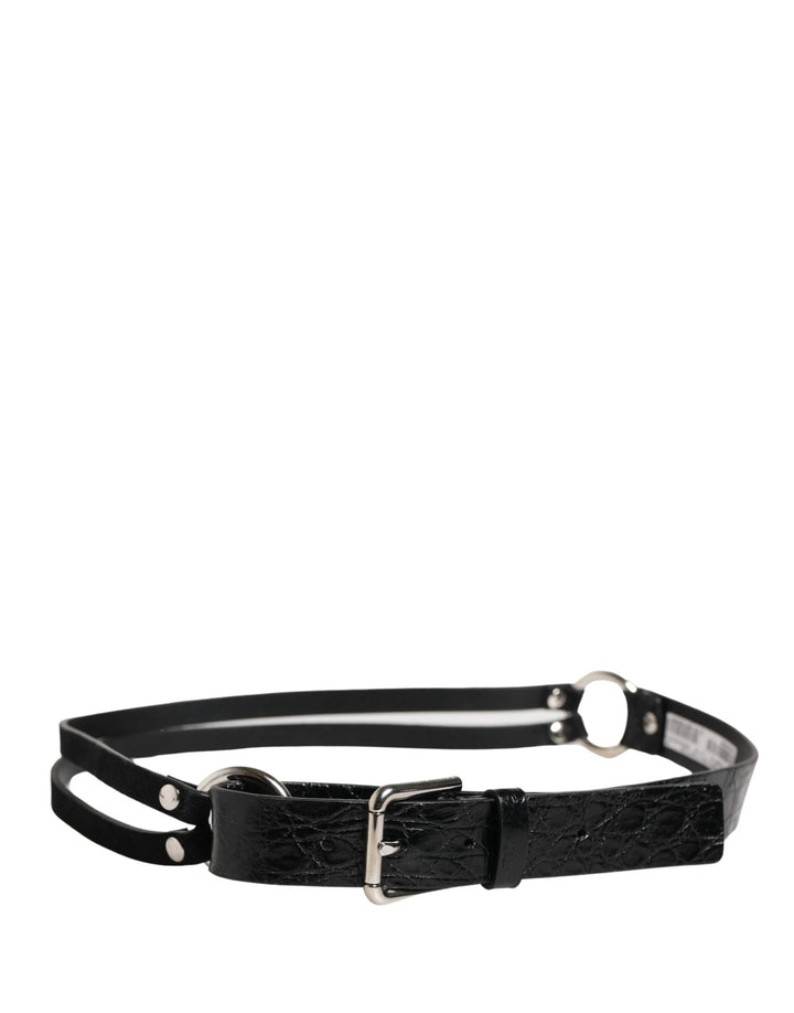 Dolce &amp; Gabbana Sample Sale Dolce &amp; Gabbana Black Exotic Leather Silver Metal Buckle Belt - | Designer outlet