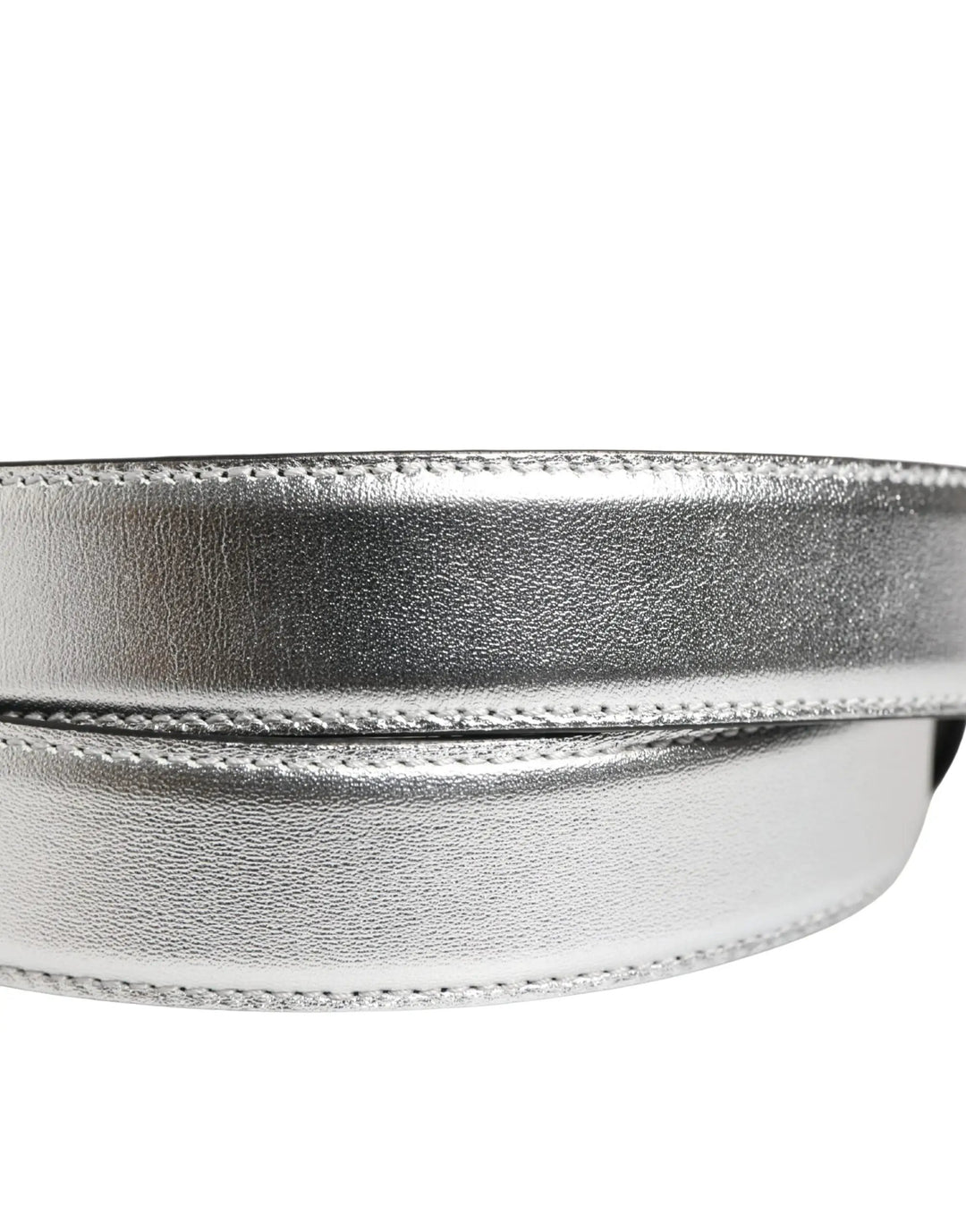 Moschino Couture Silver Leather Logo Metal Buckle Waist Belt