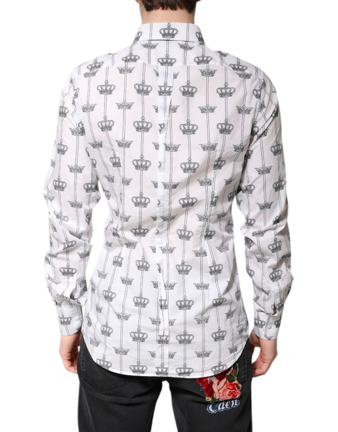 Dolce &amp; Gabbana Sample Sale Dolce &amp; Gabbana White GOLD Crown Cotton Dress Formal Shirt - | Designer outlet