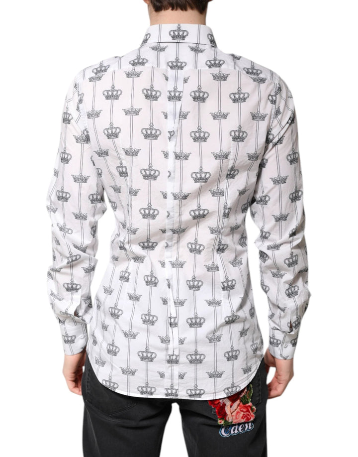 Dolce &amp; Gabbana Sample Sale Dolce &amp; Gabbana White GOLD Crown Cotton Dress Formal Shirt - | Designer outlet