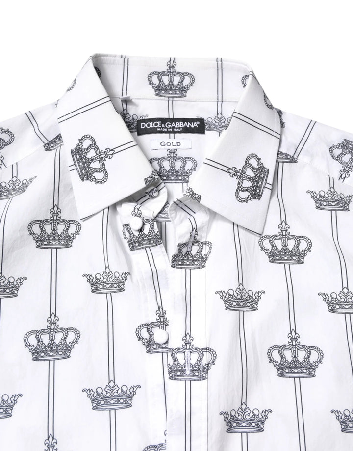 Dolce &amp; Gabbana Sample Sale Dolce &amp; Gabbana White GOLD Crown Cotton Dress Formal Shirt - | Designer outlet