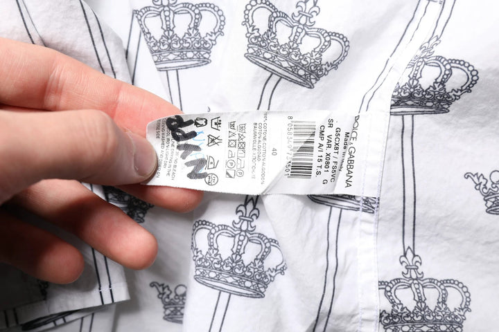 Dolce &amp; Gabbana Sample Sale Dolce &amp; Gabbana White GOLD Crown Cotton Dress Formal Shirt - | Designer outlet