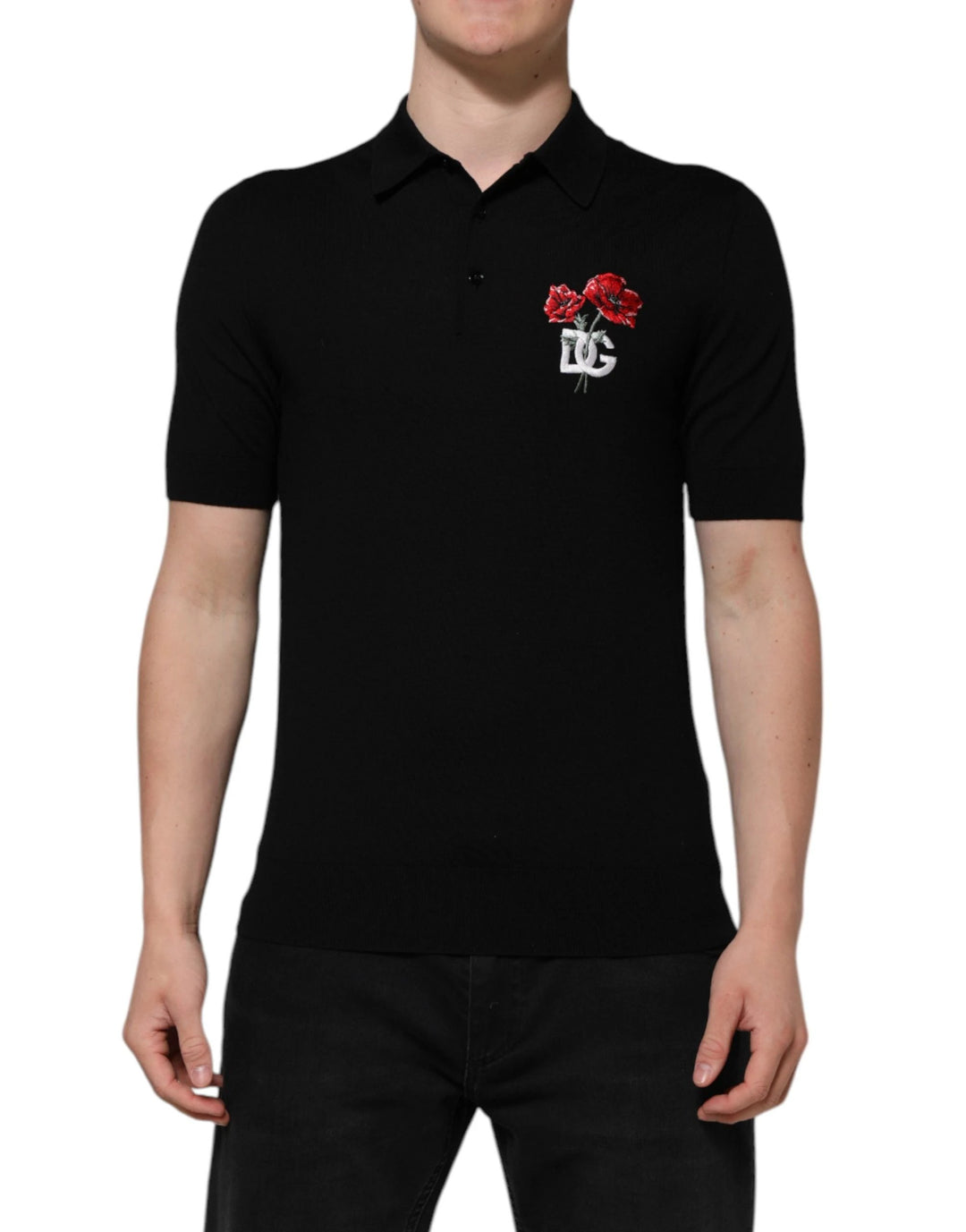 Dolce &amp; Gabbana Sample Sale Dolce &amp; Gabbana Black Wool Logo Floral Short Sleeve T-shirt - | Designer outlet