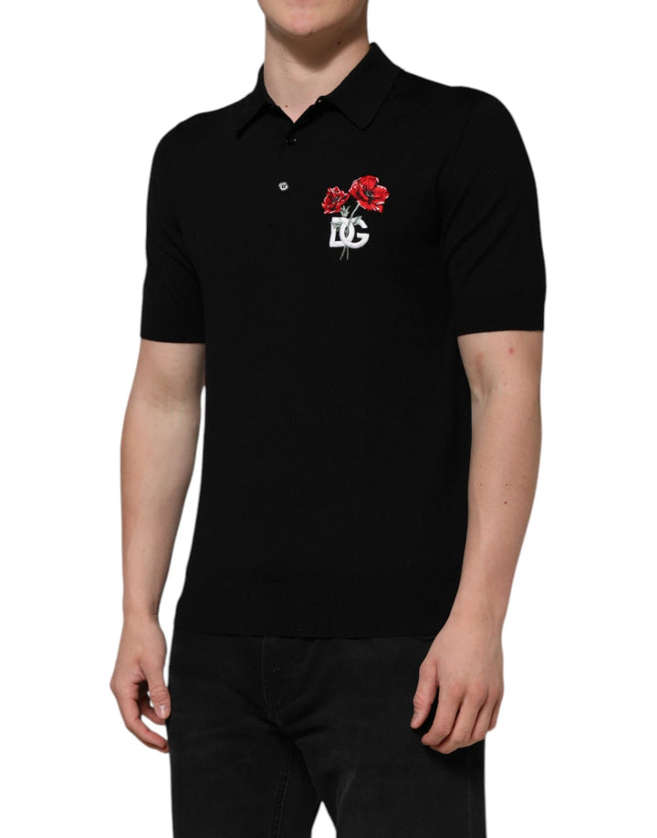Dolce &amp; Gabbana Sample Sale Dolce &amp; Gabbana Black Wool Logo Floral Short Sleeve T-shirt - | Designer outlet