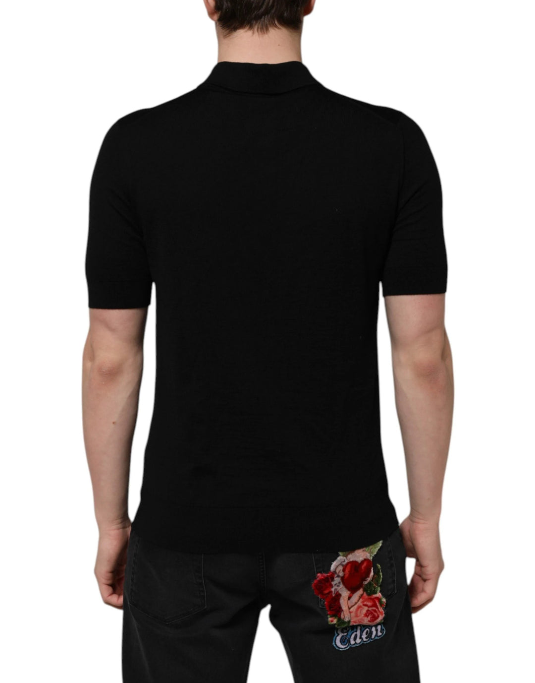 Dolce &amp; Gabbana Sample Sale Dolce &amp; Gabbana Black Wool Logo Floral Short Sleeve T-shirt - | Designer outlet