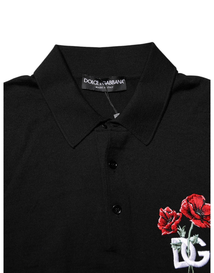 Dolce &amp; Gabbana Sample Sale Dolce &amp; Gabbana Black Wool Logo Floral Short Sleeve T-shirt - | Designer outlet
