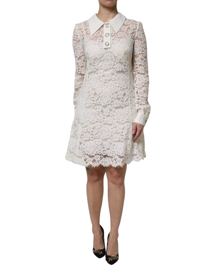 Dolce &amp; Gabbana Sample Sale Dolce &amp; Gabbana White Floral Lace Viscose Collared Mini Dress - | Designer outlet