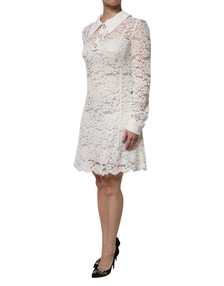 Dolce &amp; Gabbana Sample Sale Dolce &amp; Gabbana White Floral Lace Viscose Collared Mini Dress - | Designer outlet