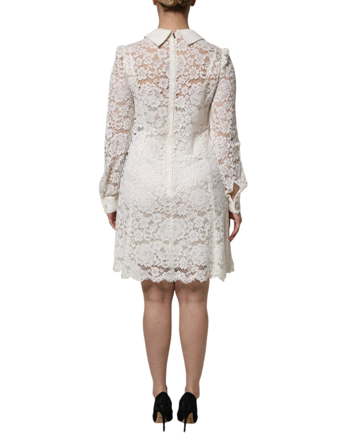 Dolce &amp; Gabbana Sample Sale Dolce &amp; Gabbana White Floral Lace Viscose Collared Mini Dress - | Designer outlet