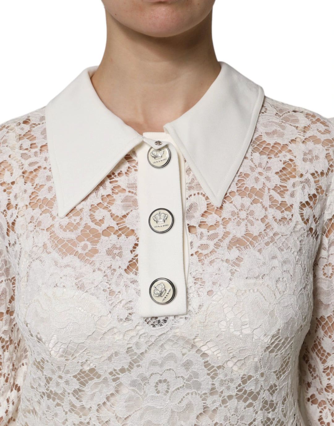 Dolce & Gabbana White Floral Lace Viscose Collared Mini Dress – Ask Me Wear