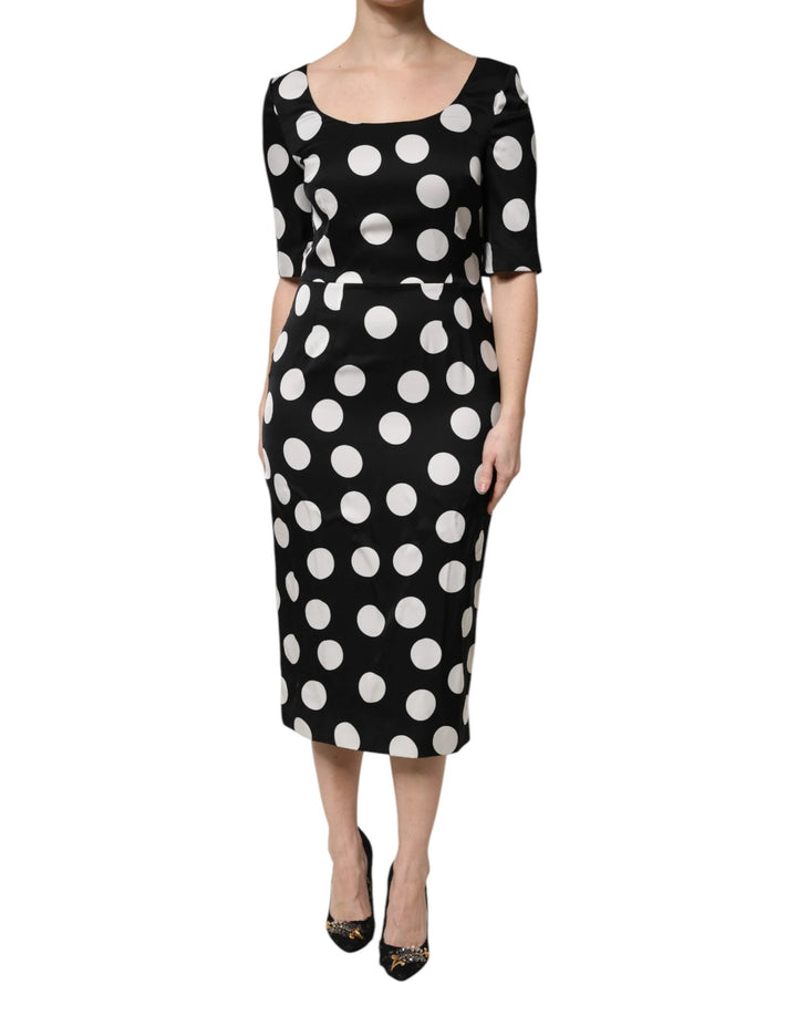 Dolce &amp; Gabbana Sample Sale Dolce &amp; Gabbana Black White Polka Dot Silk Sheath Midi Dress - | Designer outlet