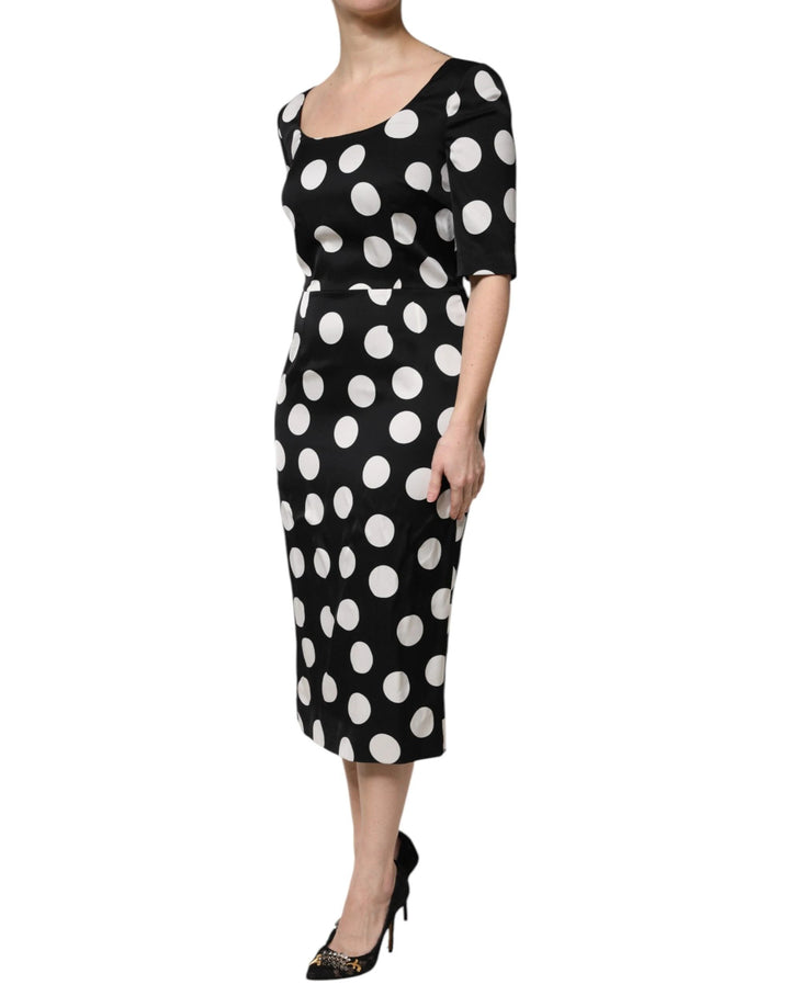 Dolce &amp; Gabbana Sample Sale Dolce &amp; Gabbana Black White Polka Dot Silk Sheath Midi Dress - | Designer outlet