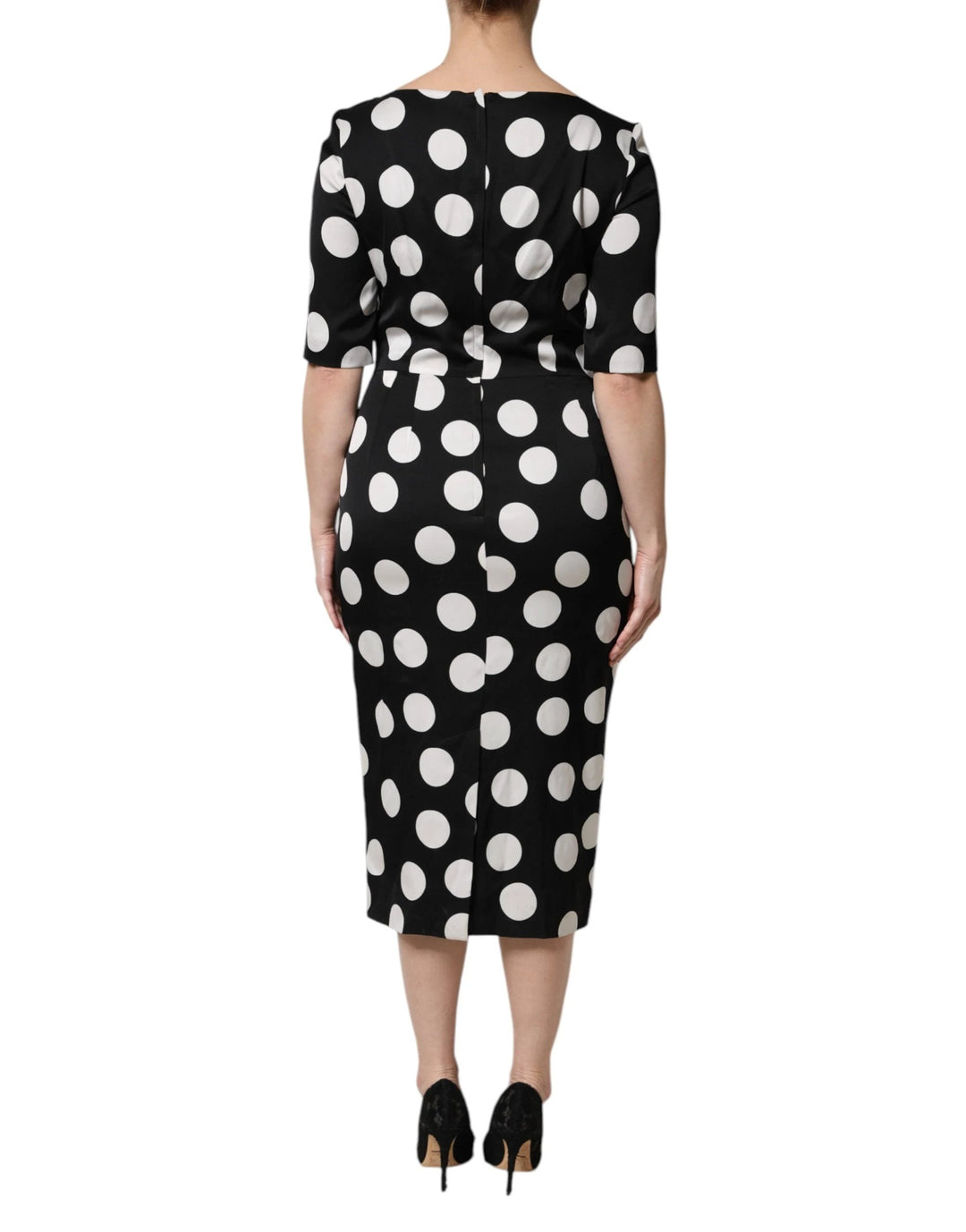 Dolce &amp; Gabbana Sample Sale Dolce &amp; Gabbana Black White Polka Dot Silk Sheath Midi Dress - | Designer outlet