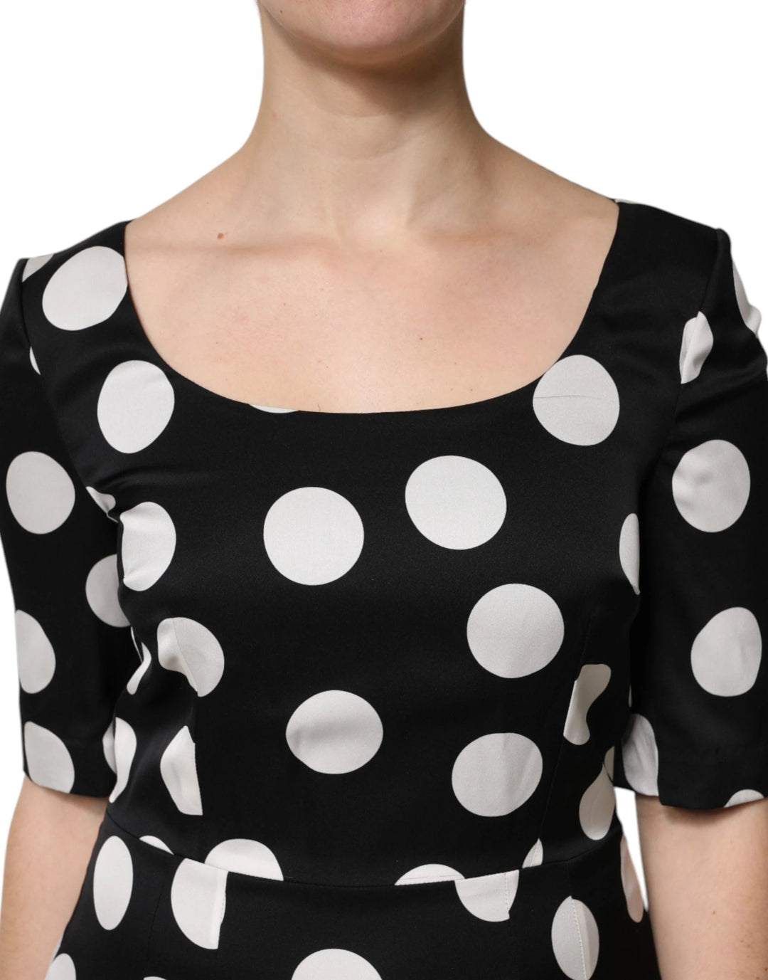 Dolce &amp; Gabbana Sample Sale Dolce &amp; Gabbana Black White Polka Dot Silk Sheath Midi Dress - | Designer outlet