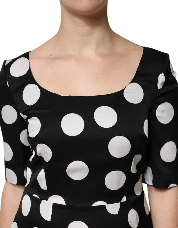Dolce &amp; Gabbana Sample Sale Dolce &amp; Gabbana Black White Polka Dot Silk Sheath Midi Dress - | Designer outlet