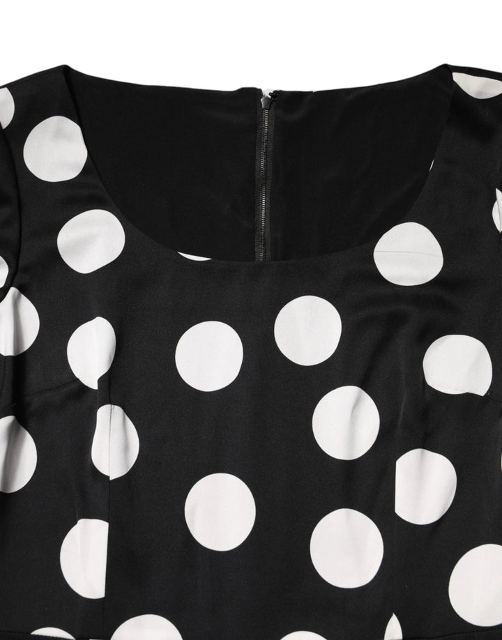 Dolce &amp; Gabbana Sample Sale Dolce &amp; Gabbana Black White Polka Dot Silk Sheath Midi Dress - | Designer outlet