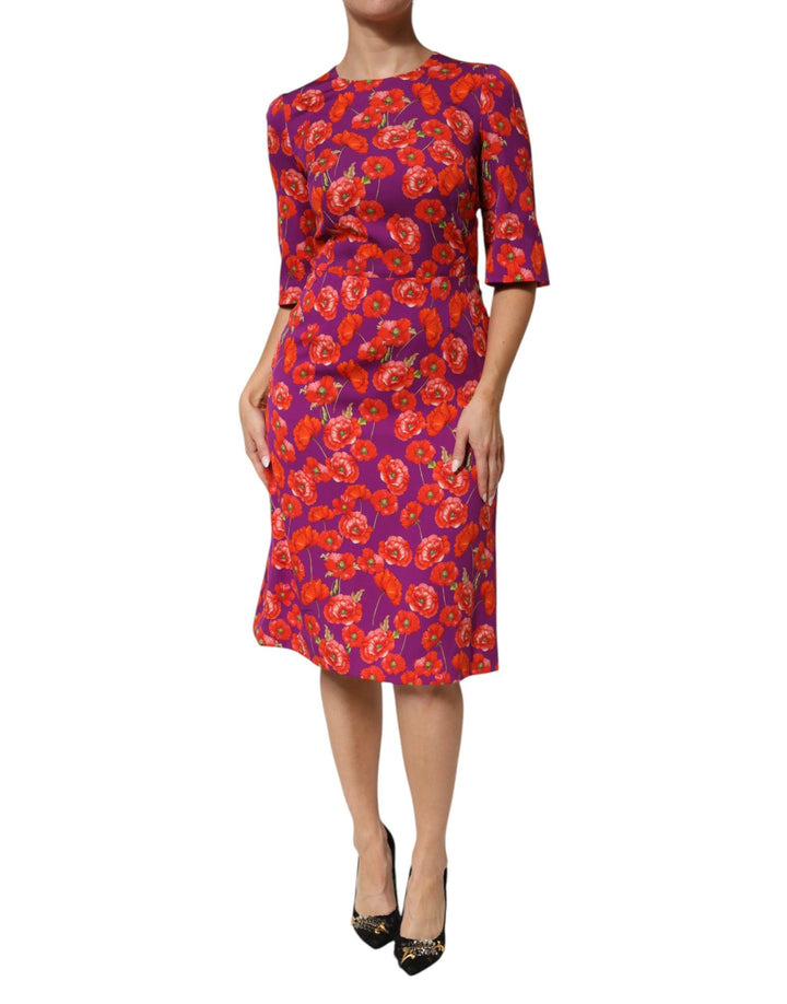 Dolce &amp; Gabbana Sample Sale Dolce &amp; Gabbana Purple Silk Floral Print Midi Sheath Dress - | Designer outlet