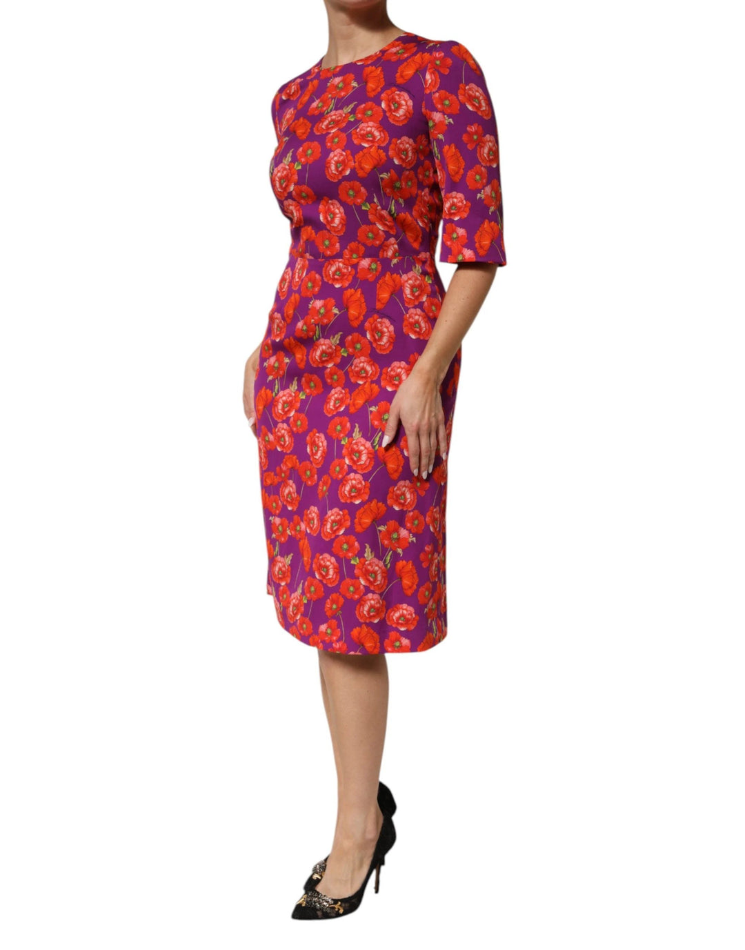 Dolce &amp; Gabbana Sample Sale Dolce &amp; Gabbana Purple Silk Floral Print Midi Sheath Dress - | Designer outlet