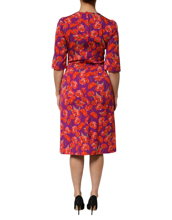 Dolce &amp; Gabbana Sample Sale Dolce &amp; Gabbana Purple Silk Floral Print Midi Sheath Dress - | Designer outlet