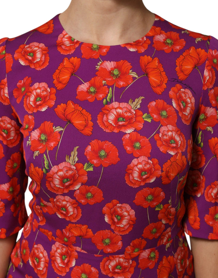 Dolce &amp; Gabbana Sample Sale Dolce &amp; Gabbana Purple Silk Floral Print Midi Sheath Dress - | Designer outlet