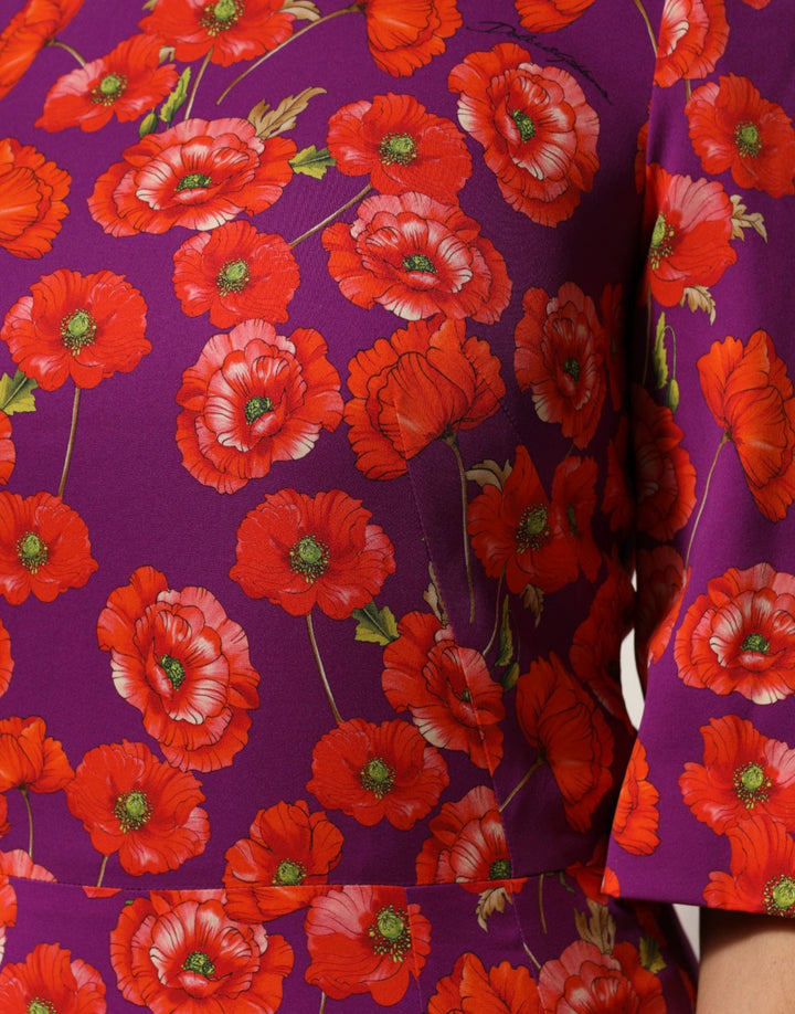 Dolce &amp; Gabbana Sample Sale Dolce &amp; Gabbana Purple Silk Floral Print Midi Sheath Dress - | Designer outlet