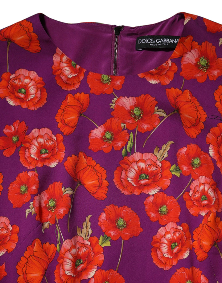 Dolce &amp; Gabbana Sample Sale Dolce &amp; Gabbana Purple Silk Floral Print Midi Sheath Dress - | Designer outlet