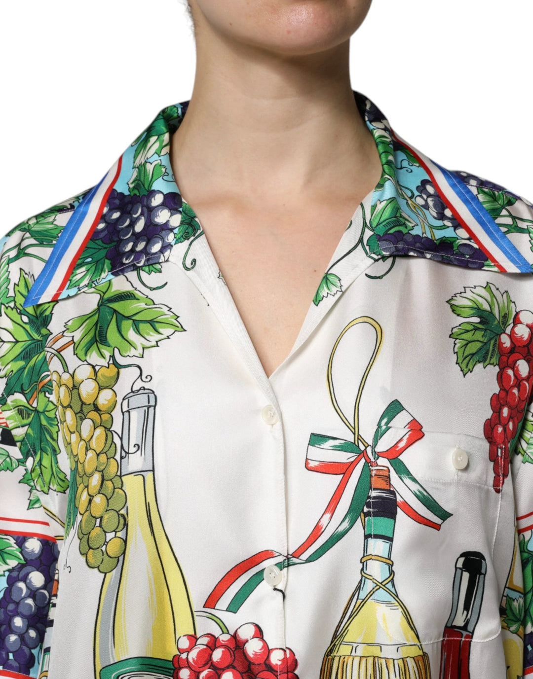 Dolce &amp; Gabbana Sample Sale Dolce &amp; Gabbana Multicolor Short Sleeve Silk Food Shirt Top - | Designer outlet
