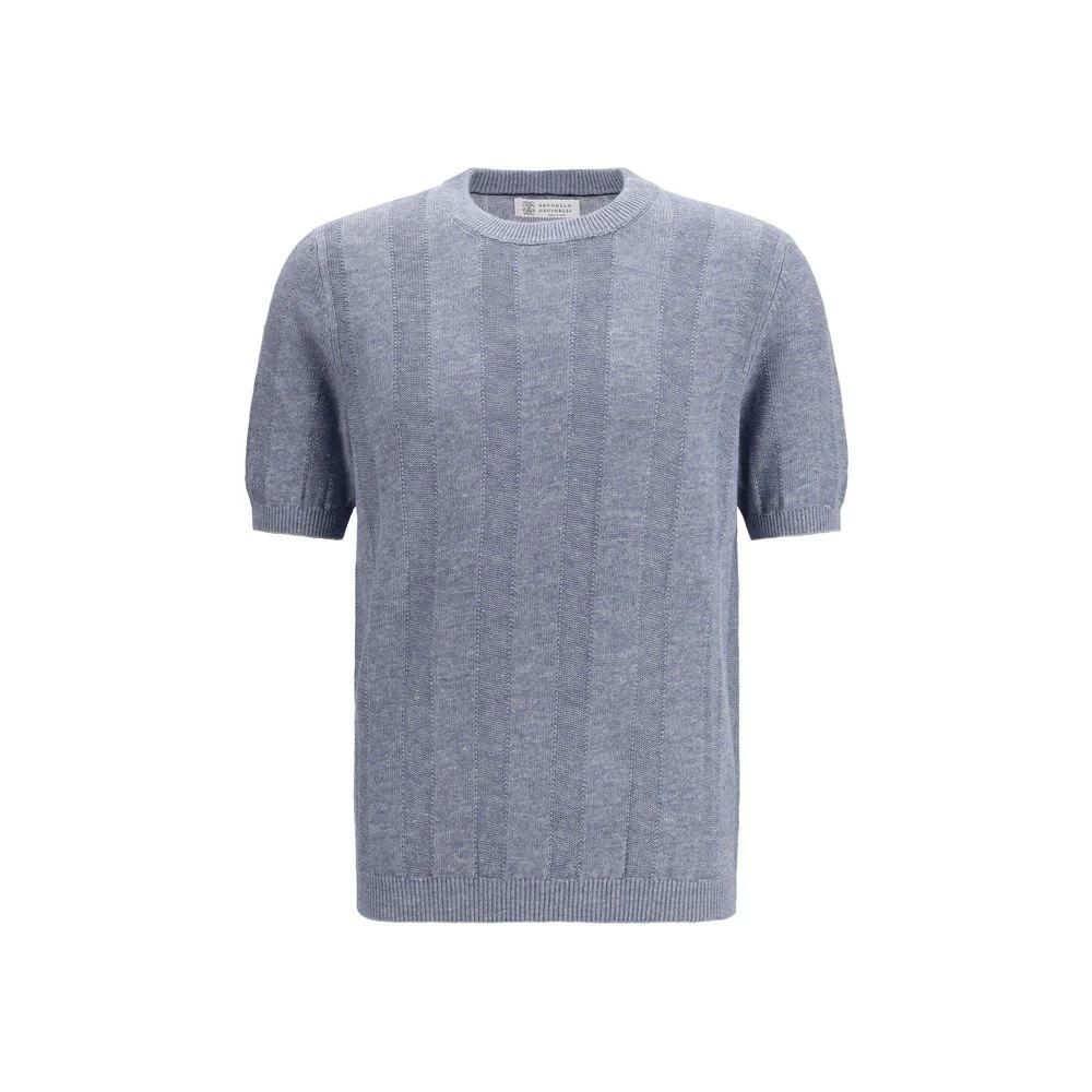 Brunello Cucinelli Sample Sale Brunello Cucinelli Blue Linen T-Shirt - | Designer outlet