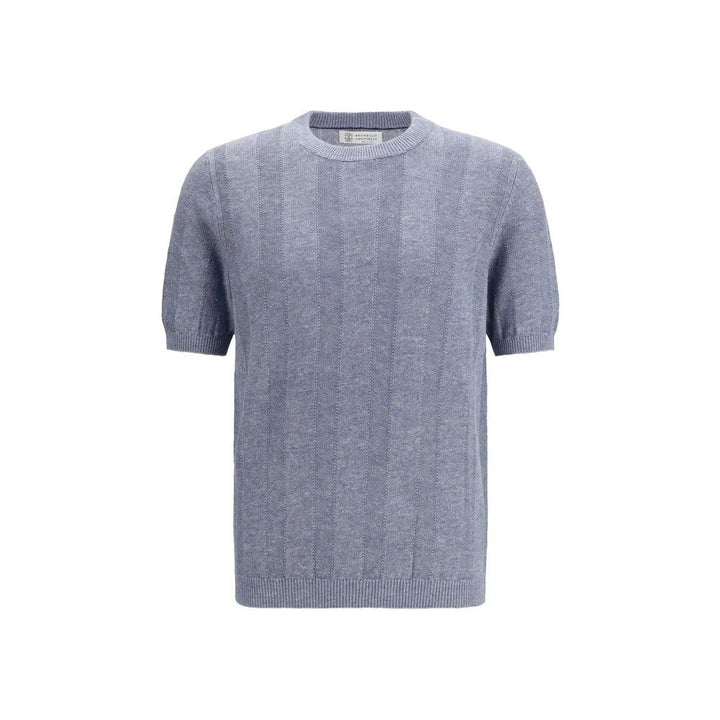 Brunello Cucinelli Sample Sale Brunello Cucinelli Blue Linen T-Shirt - | Designer outlet